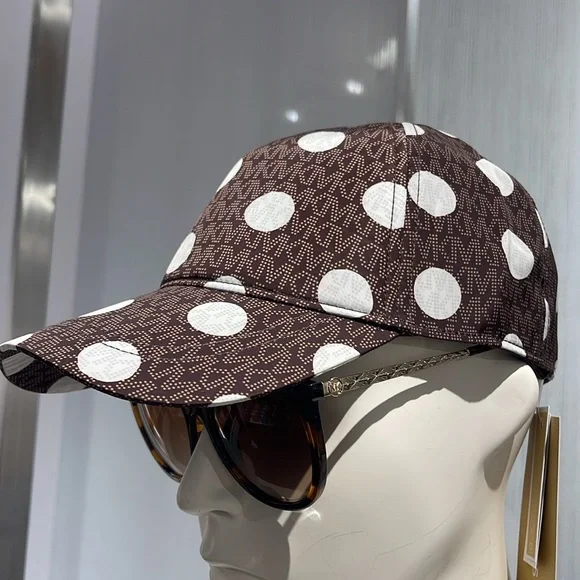 Michael Kors Women's Baseball Cap Hat Adjustable OS Chocolate BROWN DOTS NWT - Picture 11 of 16